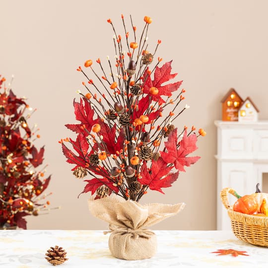 Glitzhome® 21" Fall Burgundy Leaves Table Tree